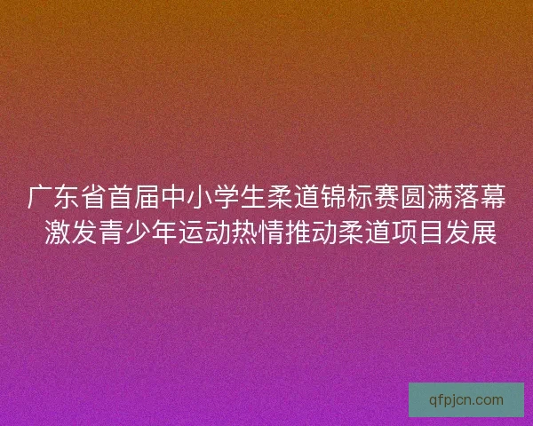 广东省首届中小学生柔道锦标赛圆满落幕 激发青少年运动热情推动柔道项目发展